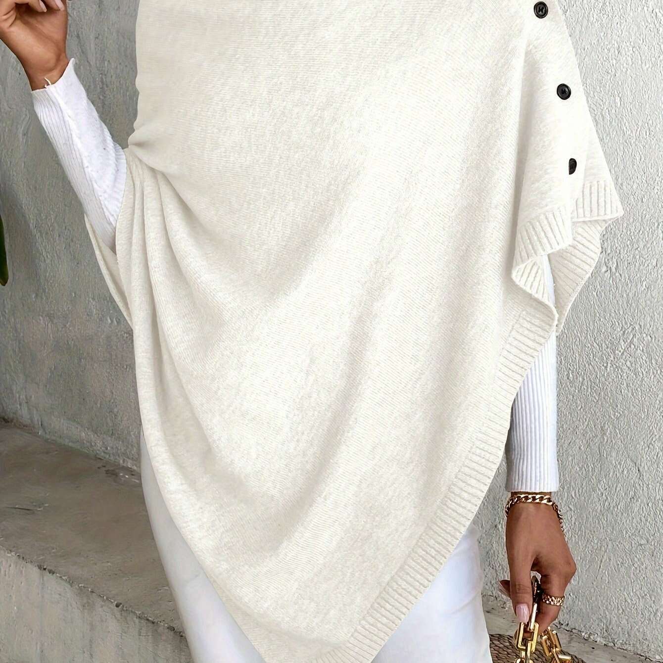 Womens Lavender Shawl – Button Detail, Off-Shoulder Wrap Ivory White