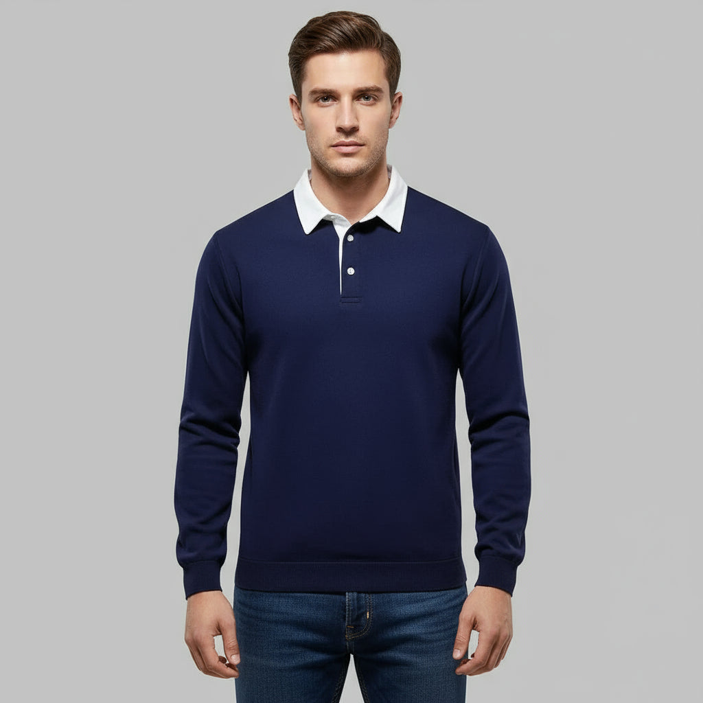 Mens Andrew Collins Polo Collar Sweater Navy