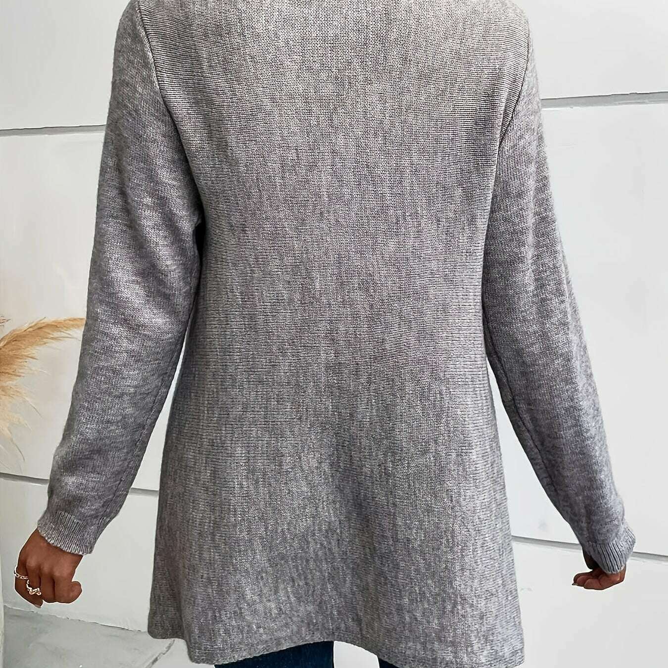 Womens Gray Tassel Shawl – V-Neck, Soft Fringe Wrap