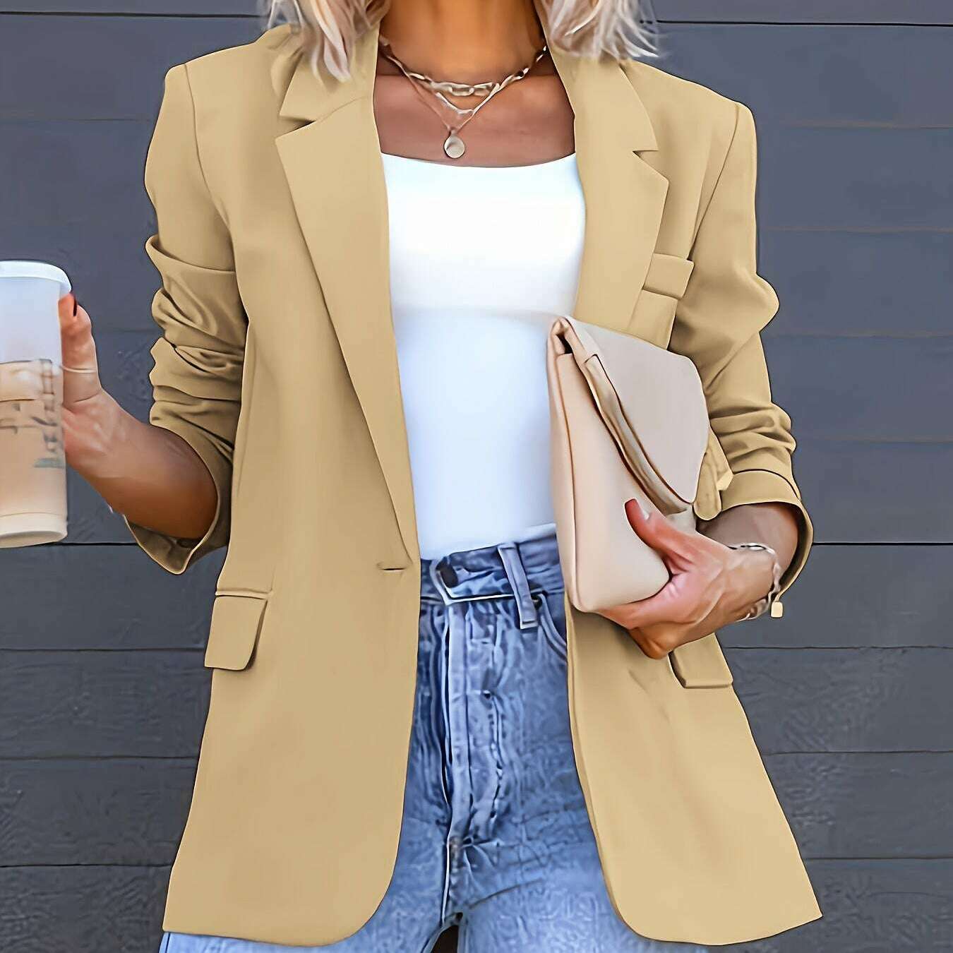 Women’s Single-Button Blazer with Tailored Fit and Long Sleeves