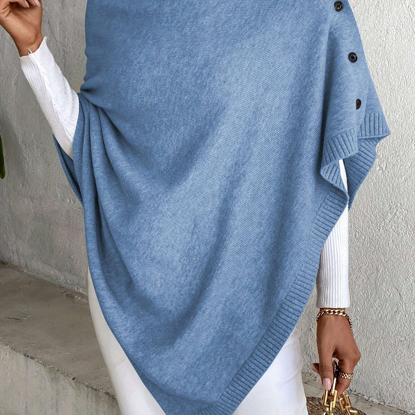 Womens Lavender Shawl – Button Detail, Off-Shoulder Wrap Deep Sky Blue