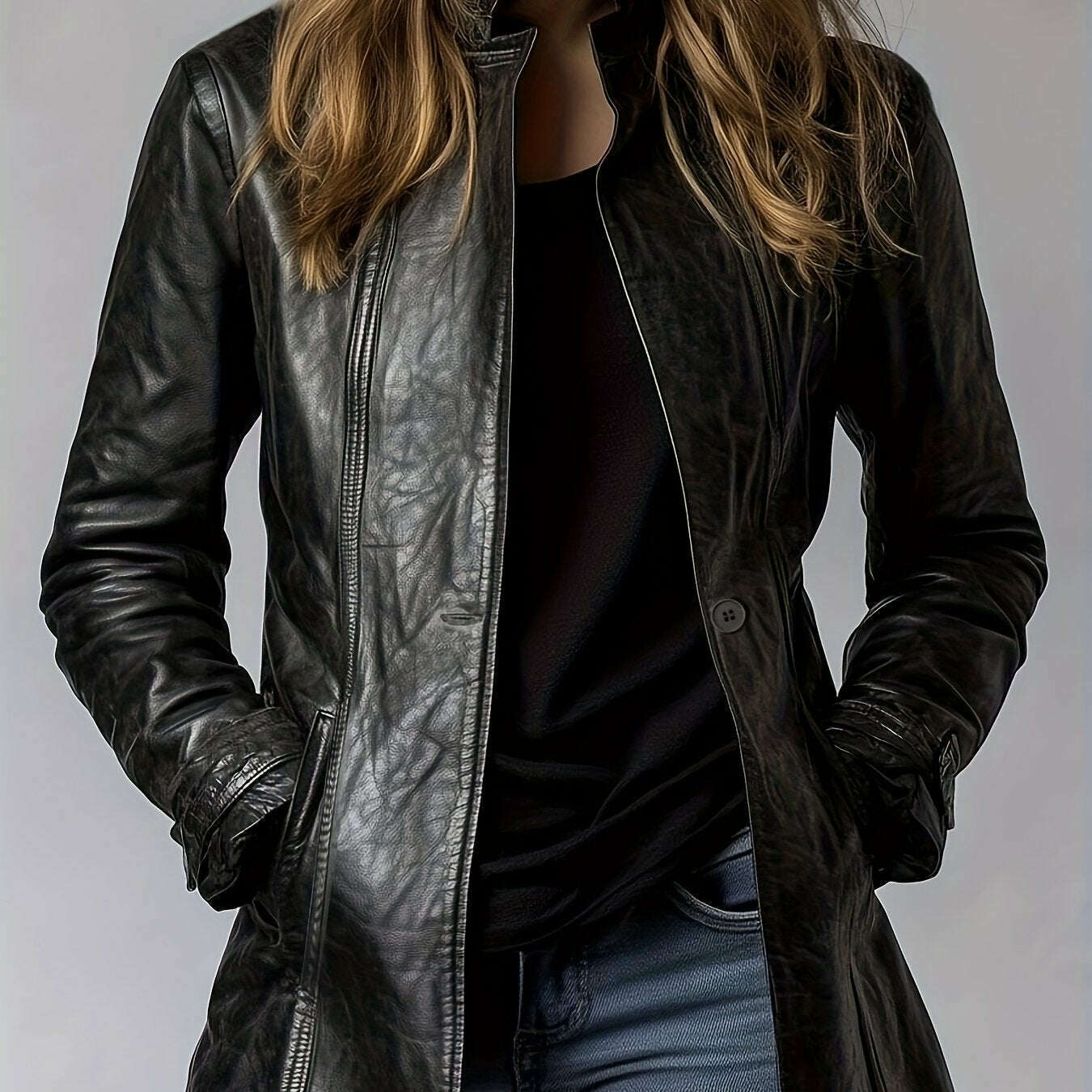 Womens Black Faux Leather Jacket – Glossy Chic All-Season Black