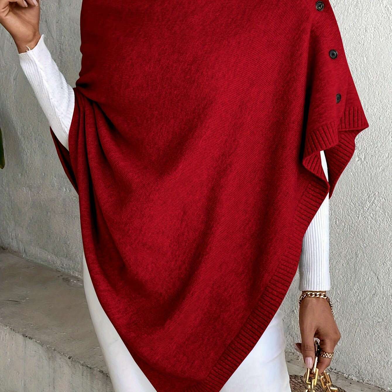 Womens Lavender Shawl – Button Detail, Off-Shoulder Wrap Red