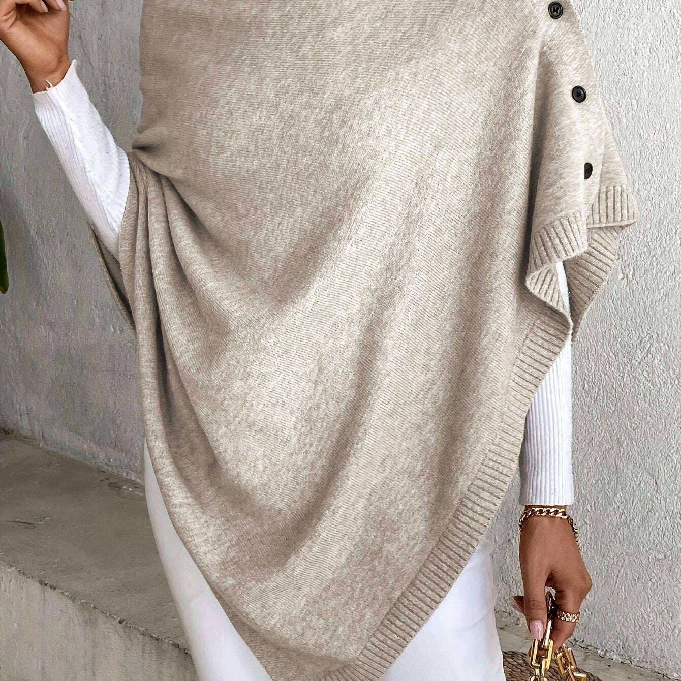 Womens Lavender Shawl – Button Detail, Off-Shoulder Wrap Apricot