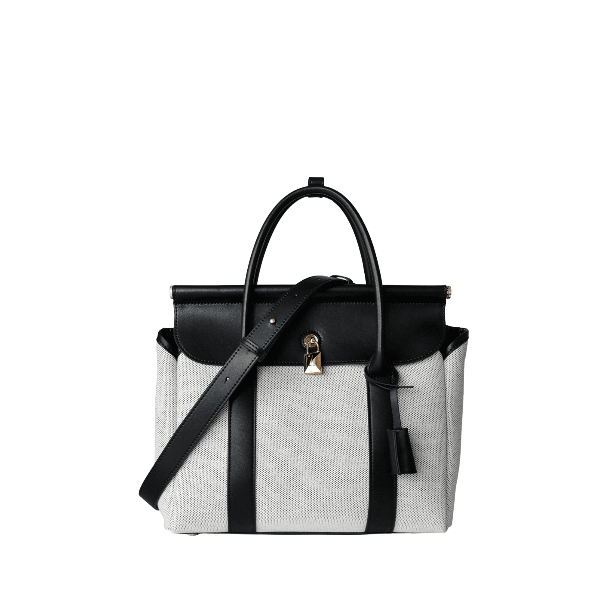 Classic Italien Leather Handbag Canvas Black