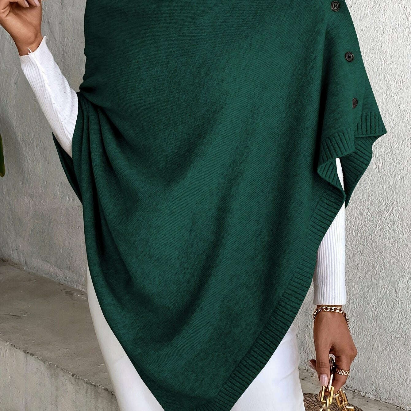 Womens Lavender Shawl – Button Detail, Off-Shoulder Wrap Dark Green