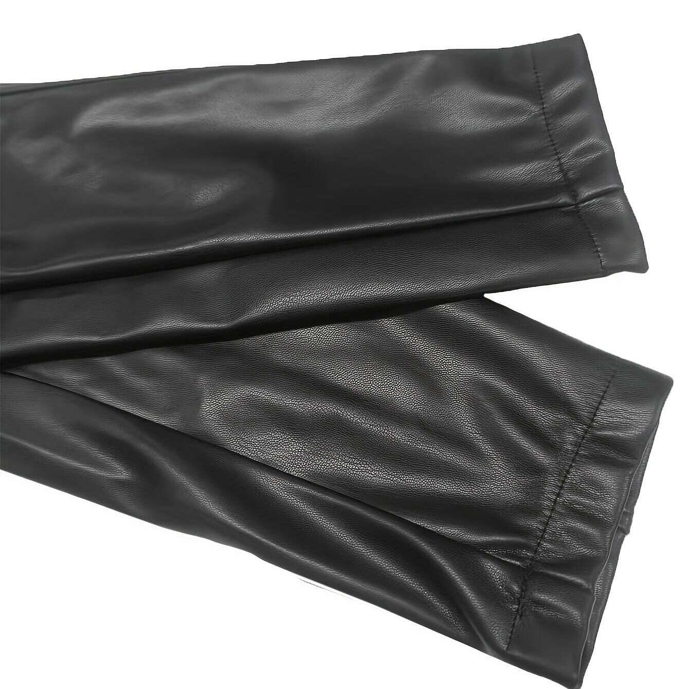 Womens Elegant Black PU Jacket – Chic Fall/Winter Style