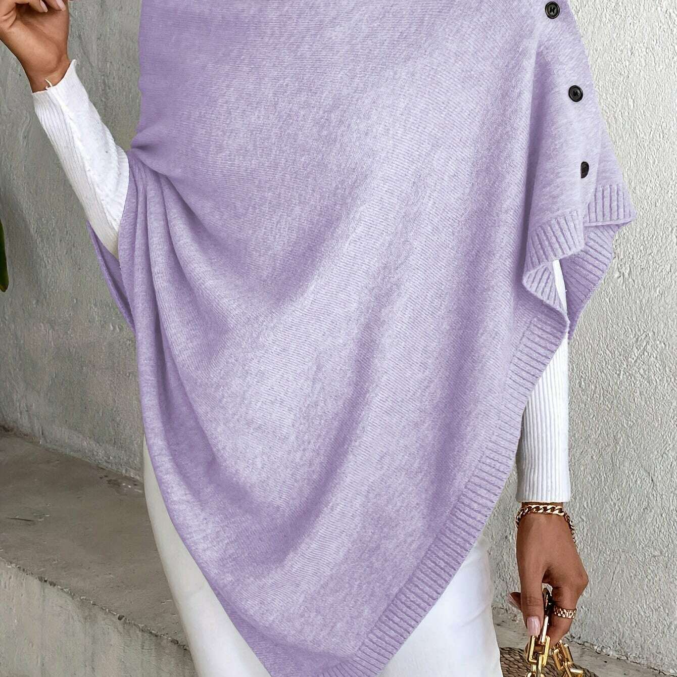 Womens Lavender Shawl – Button Detail, Off-Shoulder Wrap