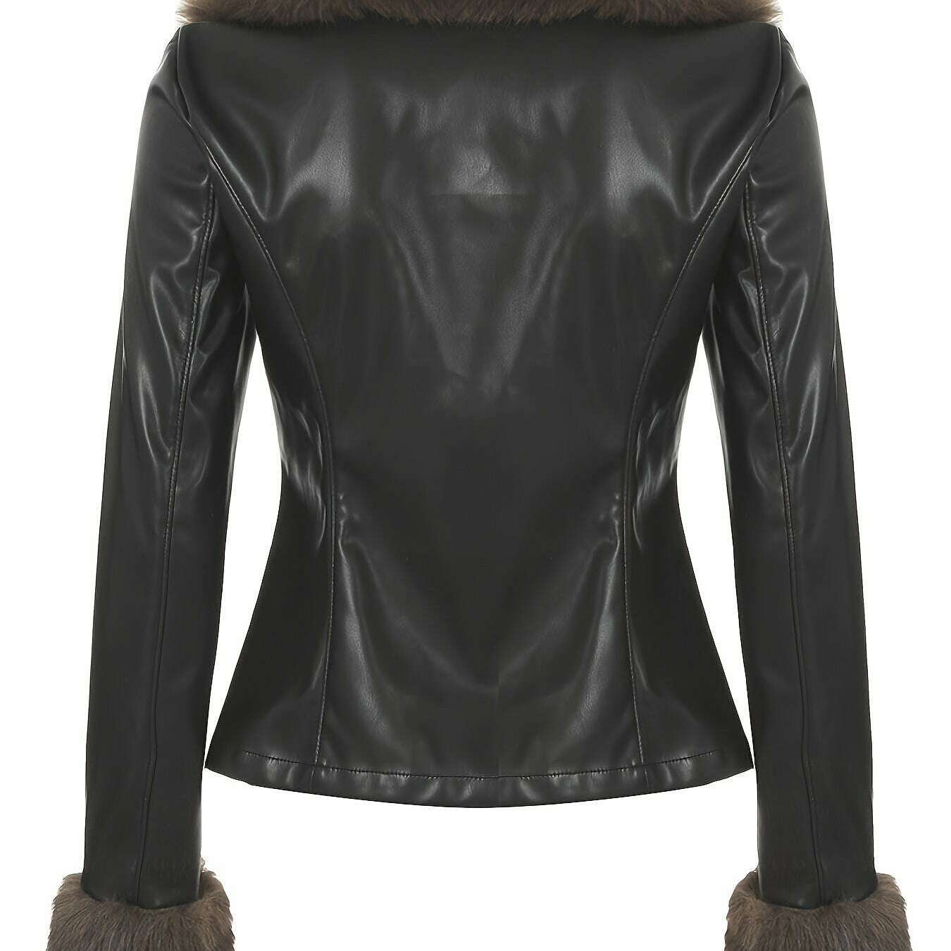 Womens Retro PU Jacket – Faux Fur Trim Winter Slim Coat