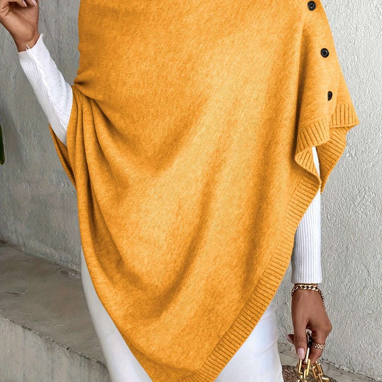 Womens Lavender Shawl – Button Detail, Off-Shoulder Wrap Orange yellow