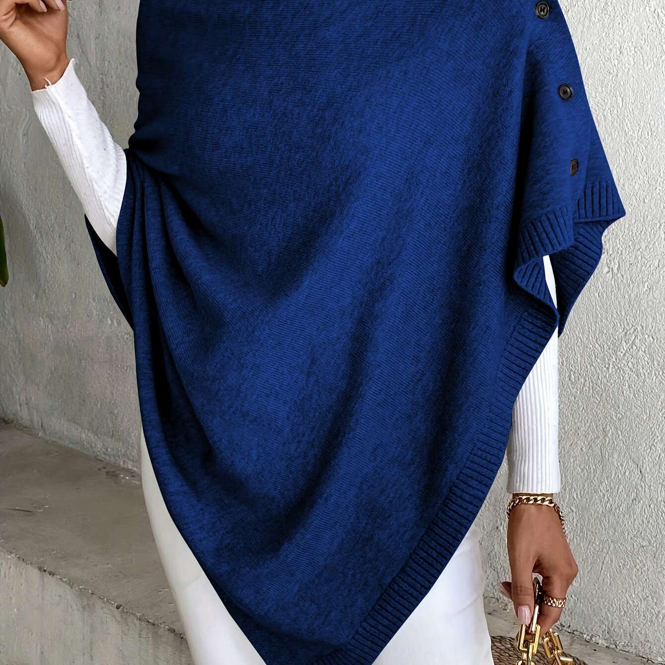 Womens Lavender Shawl – Button Detail, Off-Shoulder Wrap Blue