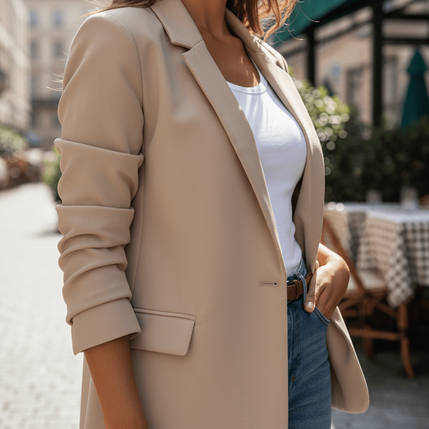 Women’s Single-Button Blazer with Tailored Fit and Long Sleeves
