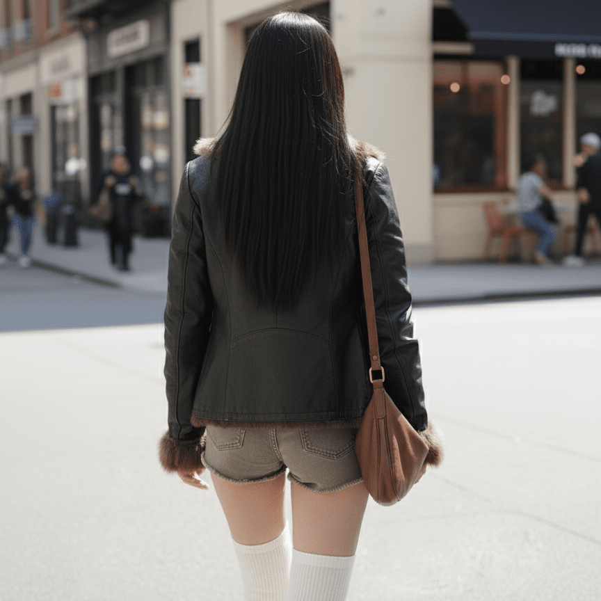 Womens Retro PU Jacket – Faux Fur Trim Winter Slim Coat