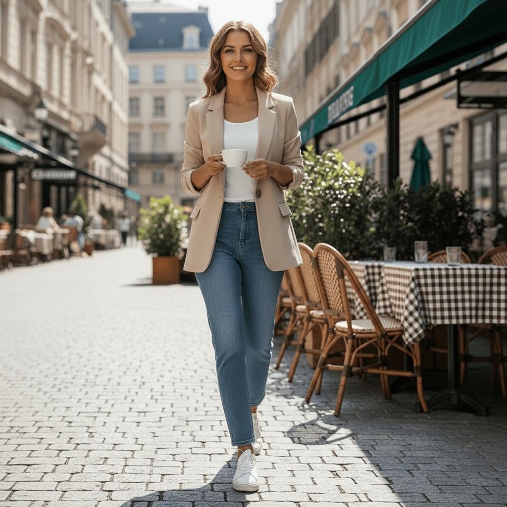 Women’s Single-Button Blazer with Tailored Fit and Long Sleeves