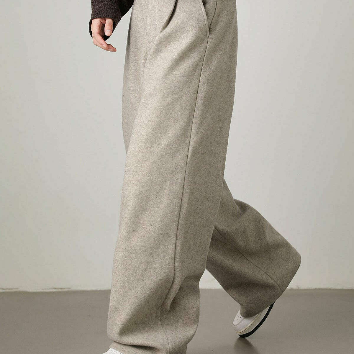 Womens Wool Blend Wide-Leg Trousers