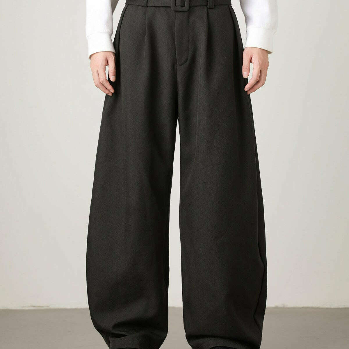 Womens Wool-Blend Wide-Leg Trousers Black
