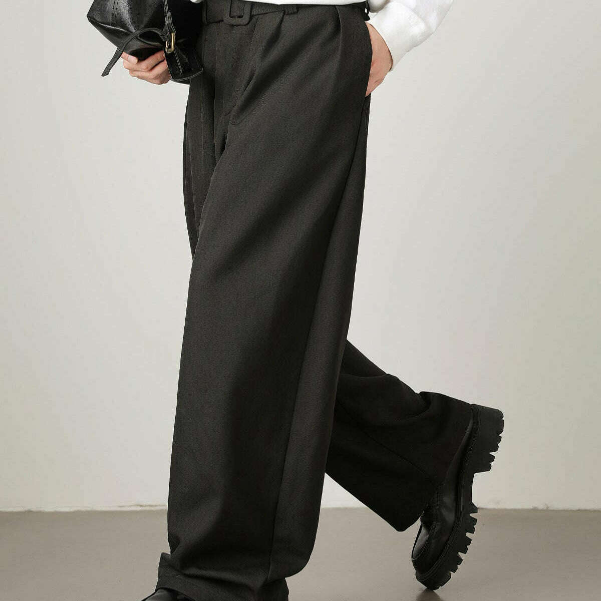Womens Wool-Blend Wide-Leg Trousers