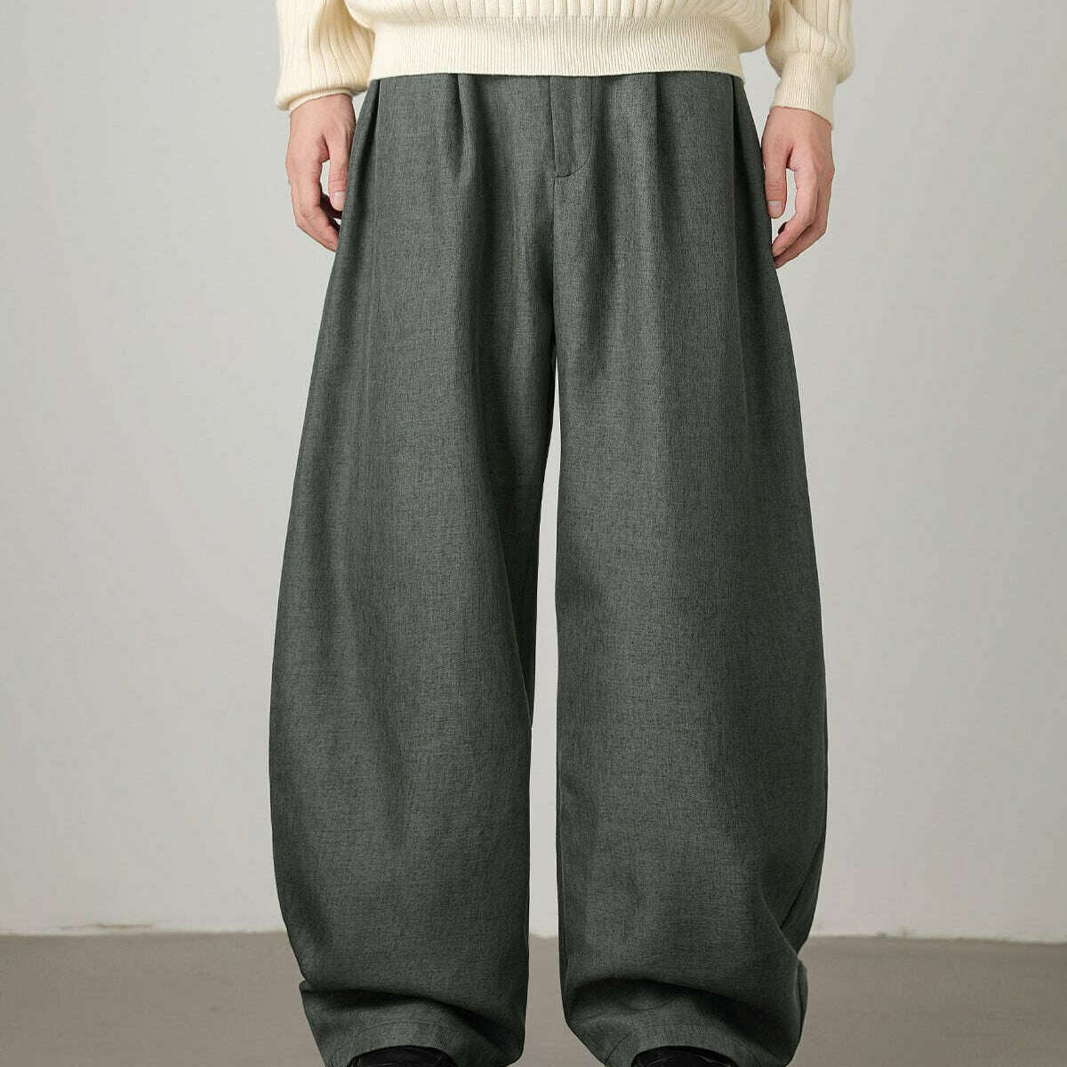 Womens Wool-Blend Wide-Leg Trousers Gray