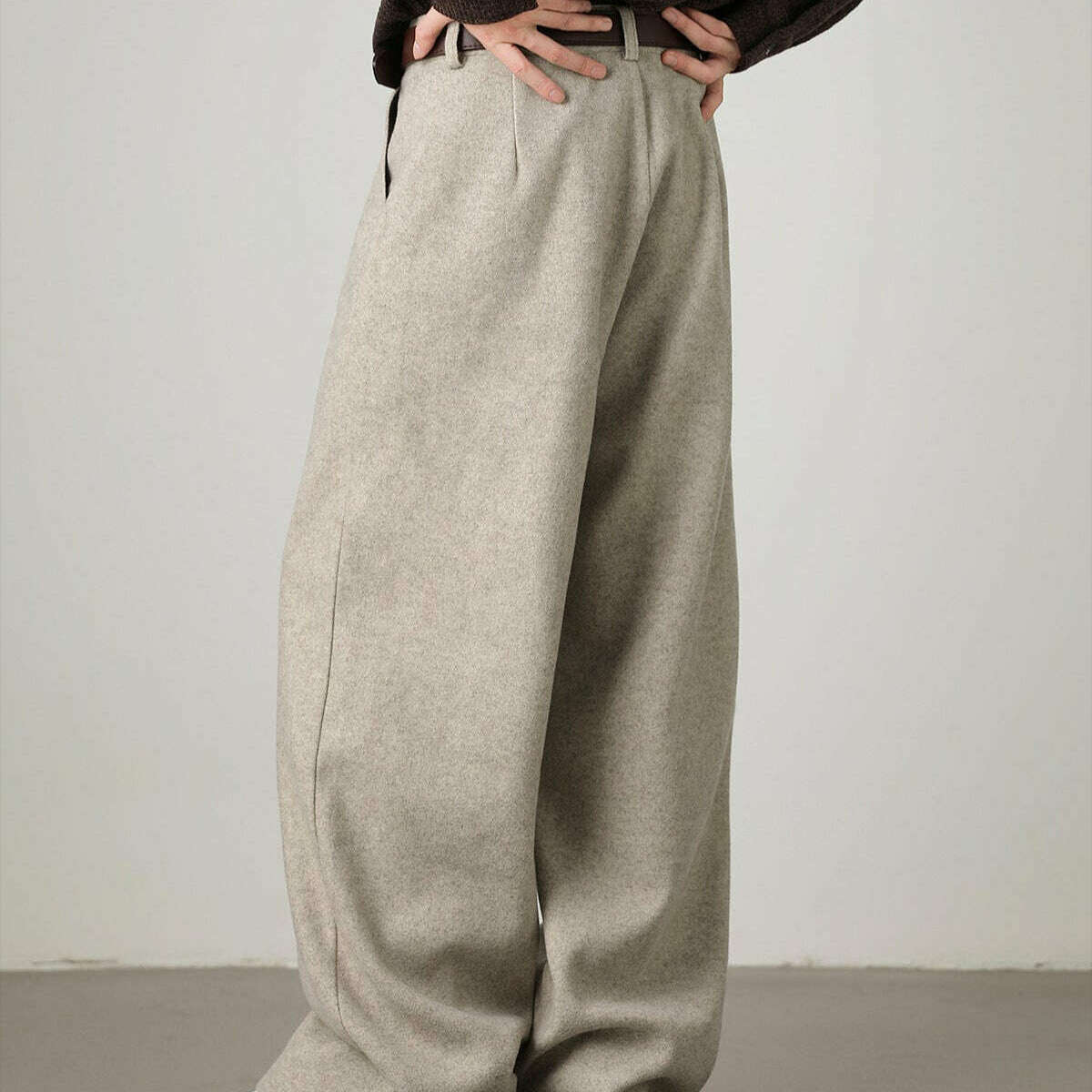 Womens Wool Blend Wide-Leg Trousers