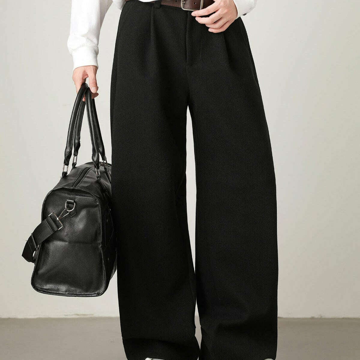 Womens Wool Blend Wide-Leg Trousers