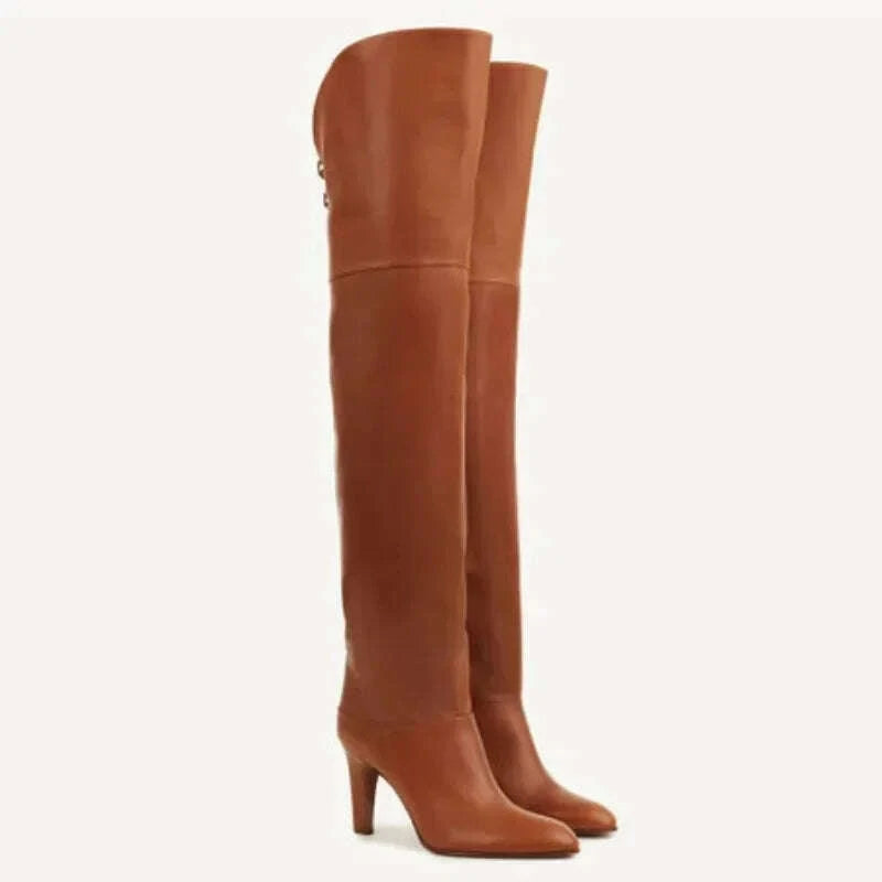 Skylar | Genuine Ladies Leather Over-the-Knee Boots Brown