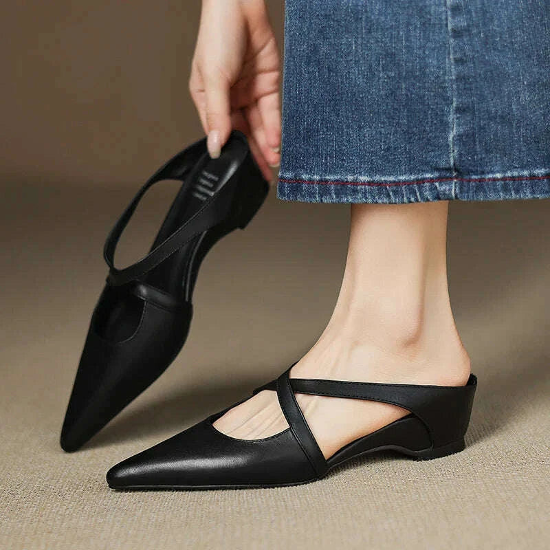 Womens Aluna Genuine Leather Mules Black