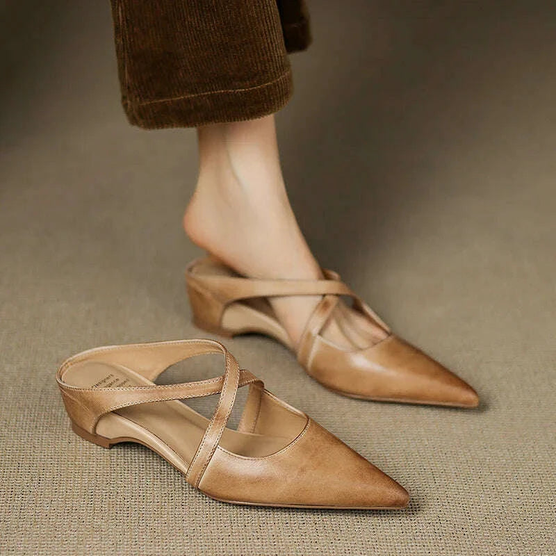 Womens Aluna Genuine Leather Mules Apricot