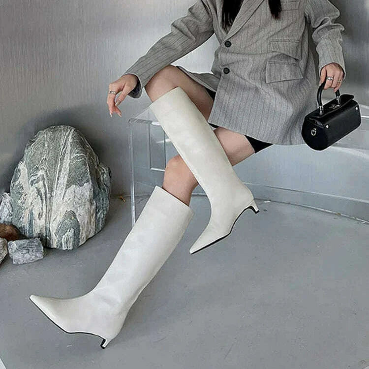 Nina | Ladies Genuine Leather Kitten Heel Boots White
