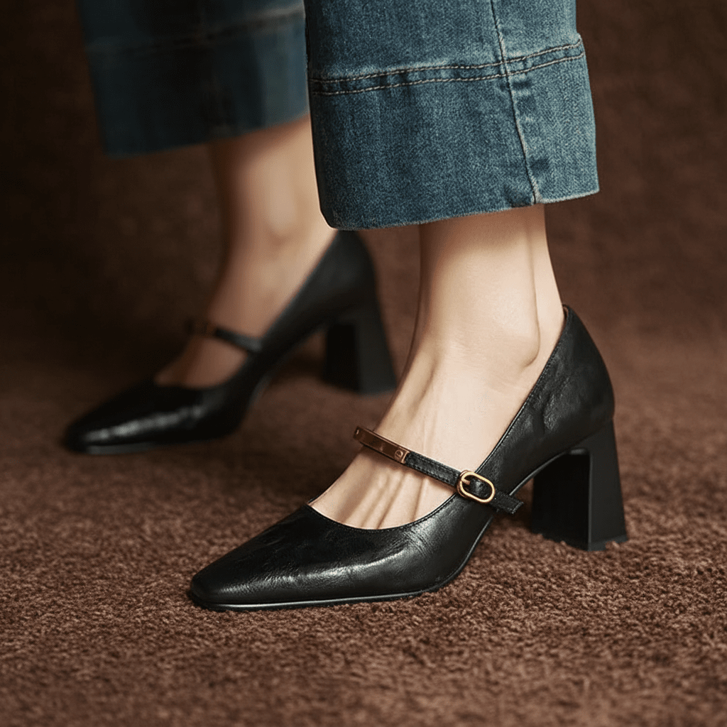 Womens Auria Genuine Leather Heels Black