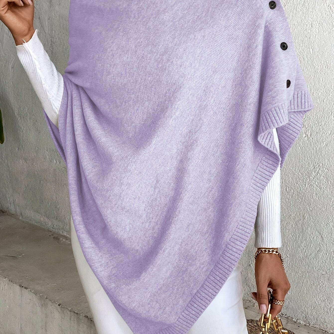 Womens Lavender Shawl – Button Detail, Off-Shoulder Wrap Lavender