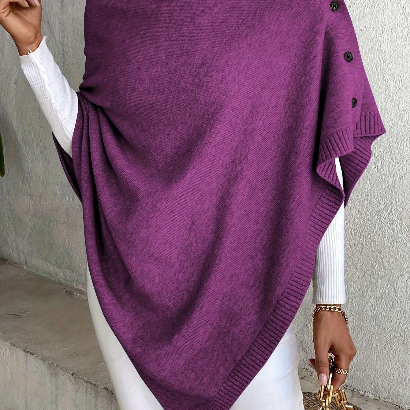 Womens Lavender Shawl – Button Detail, Off-Shoulder Wrap Purple