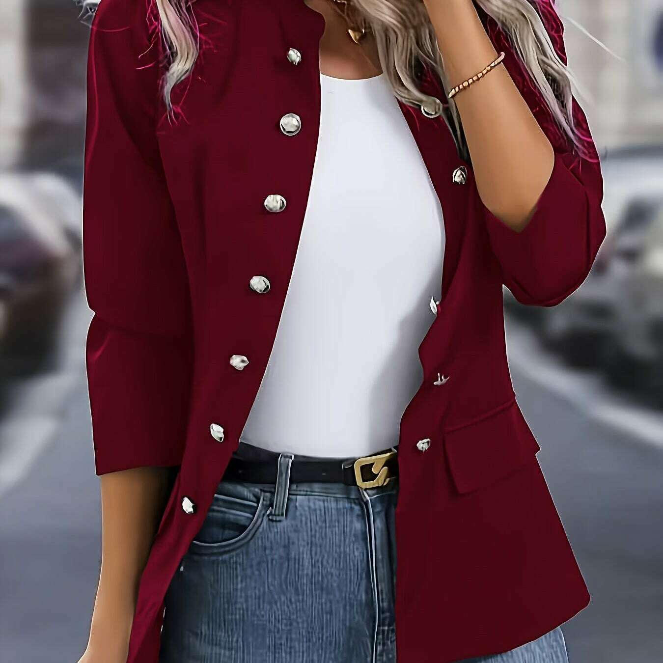 Women’s Double-Breasted Blazer with Long Sleeves