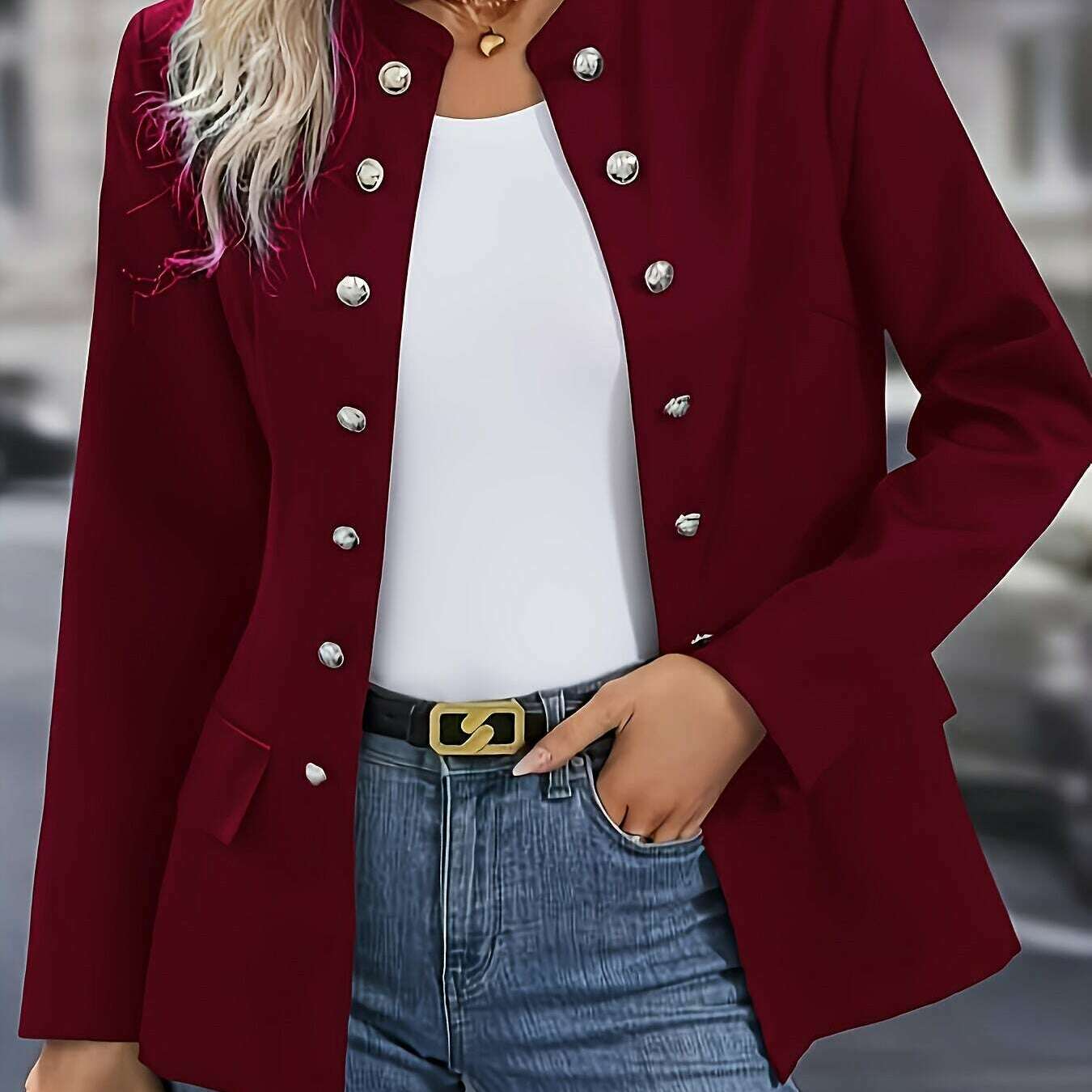 Women’s Double-Breasted Blazer with Long Sleeves