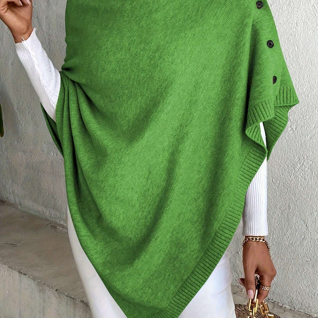 Womens Lavender Shawl – Button Detail, Off-Shoulder Wrap Emerald Green