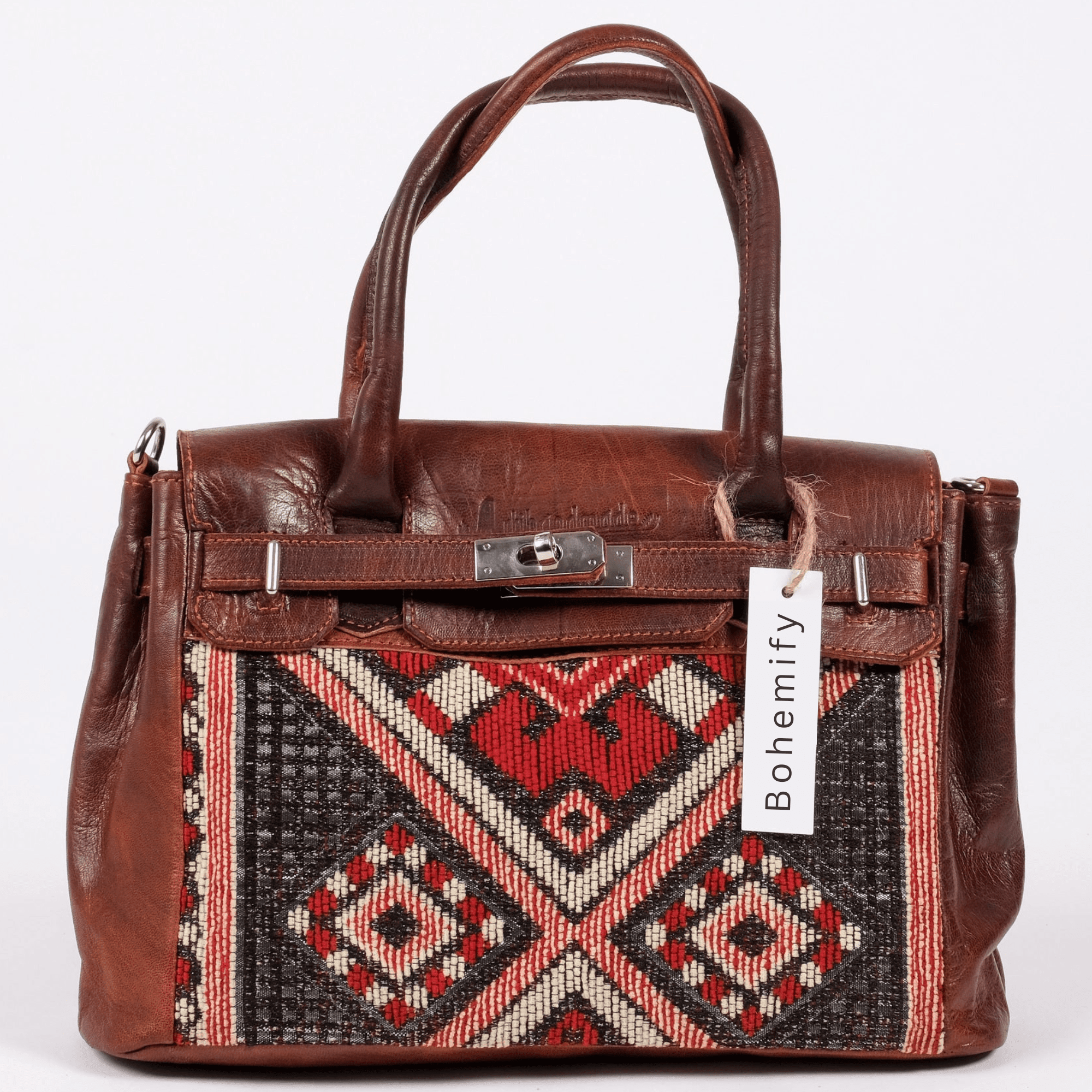 The Berber HS Natural Leather x Kilim Handbag Dark brown