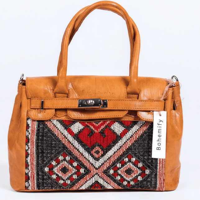 The Berber HS Natural Leather x Kilim Handbag Camel
