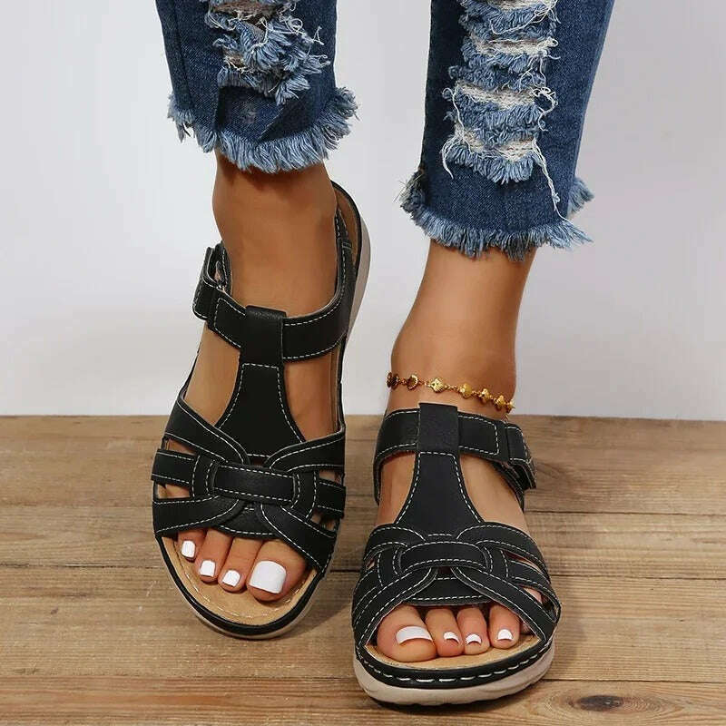 Womens Leather Orthopedic Sandals | Loraine Black