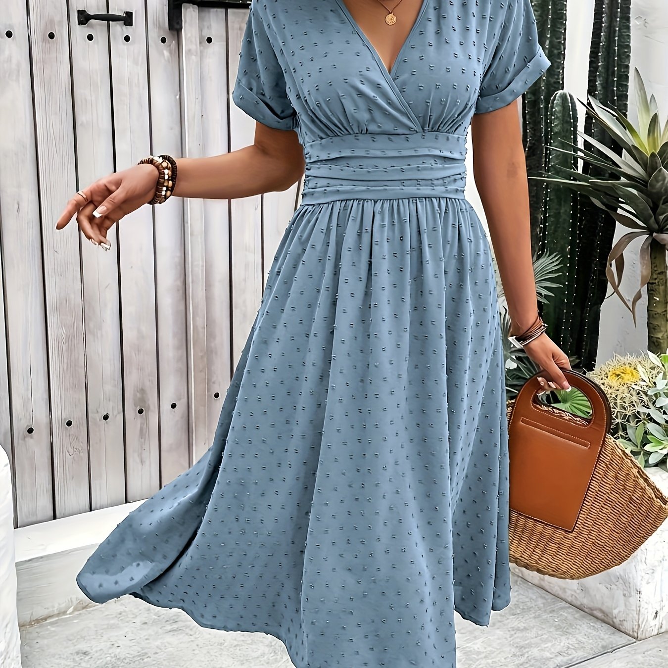 Burgundy Midi Dress – V-Neck, Sleeveless, Flared Fit - Lunavitae