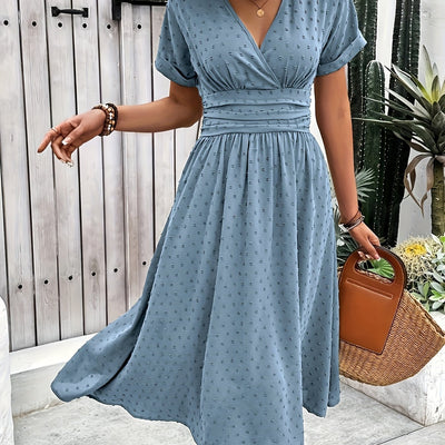 Burgundy Midi Dress – V-Neck, Sleeveless, Flared Fit - Lunavitae