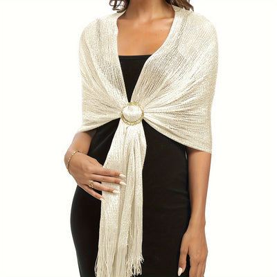 Sparkling Metallic Shawl – Tassel Wrap with Buckle - Lunavitae