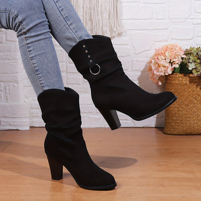 Women’s Retro Western Boots – Chunky Heel, Slip-On Style - Lunavitae