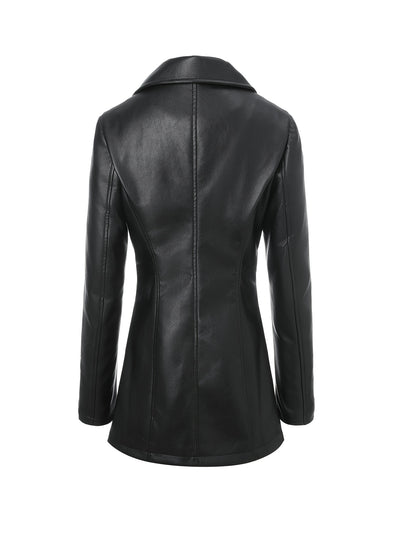 Slim-Fit Faux Leather Jacket – Mid-Length A-Line - Lunavitae