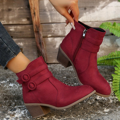 Women’s Solid Pointed-Toe Block Heel Boots – Zipper Closure - Lunavitae