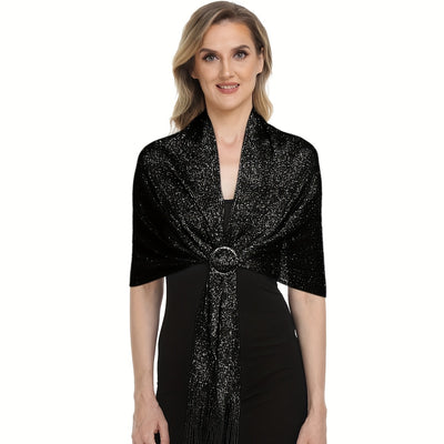 Sparkling Metallic Shawl – Tassel Wrap with Buckle - Lunavitae