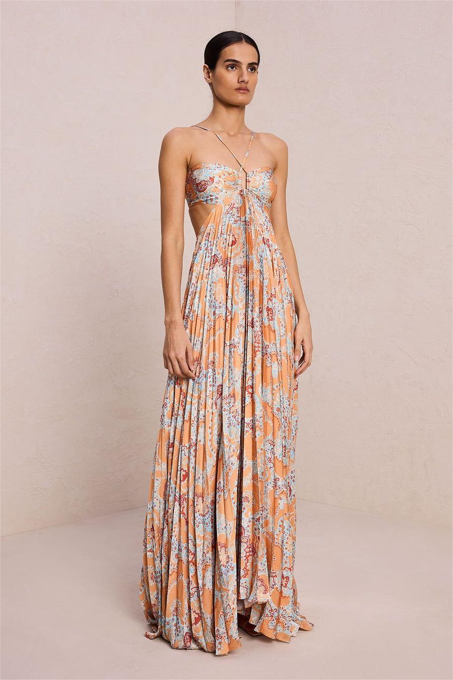 Paisley Halter Neck Cut-Out Maxi Dress - Lunavitae