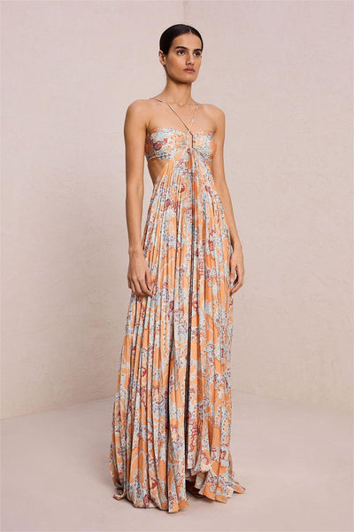 Paisley Halter Neck Cut-Out Maxi Dress - Lunavitae