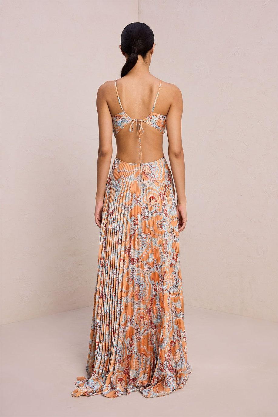 Paisley Halter Neck Cut-Out Maxi Dress - Lunavitae