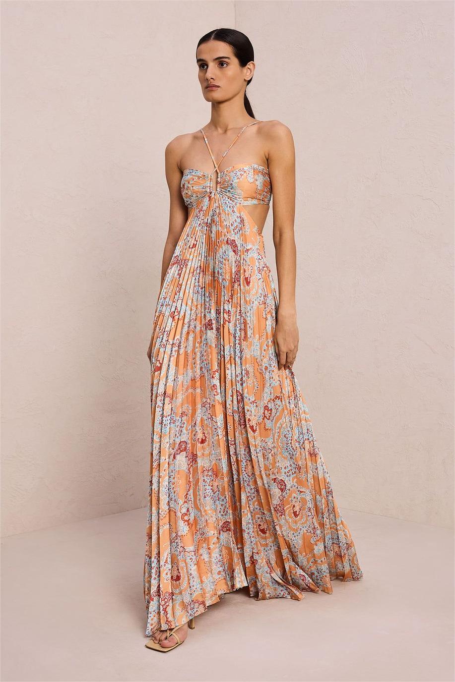 Paisley Halter Neck Cut-Out Maxi Dress - Lunavitae