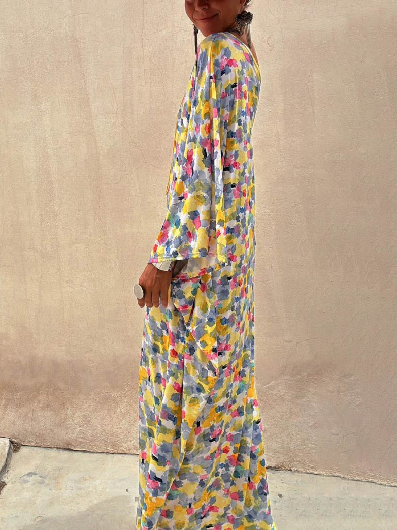Casual Holiday Ink-dye Print Off-shoulder Maxi Dress - Lunavitae