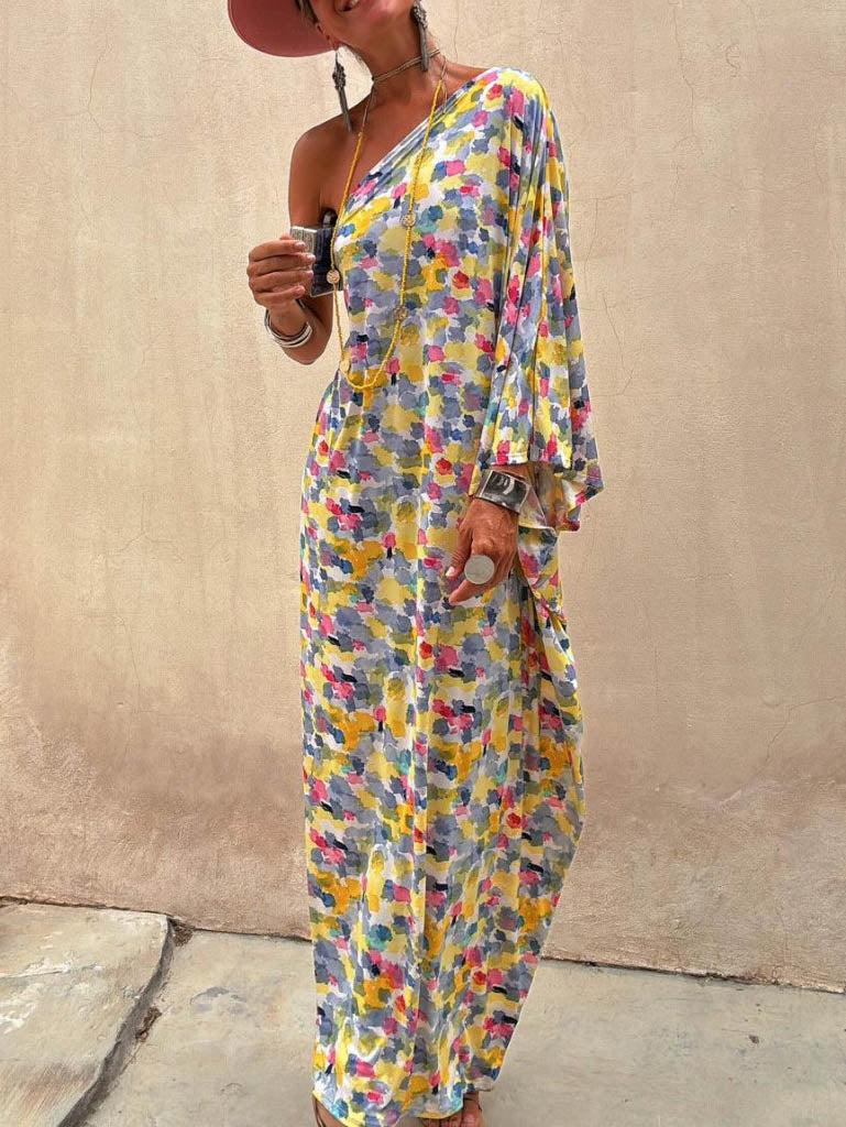 Casual Holiday Ink-dye Print Off-shoulder Maxi Dress - Lunavitae